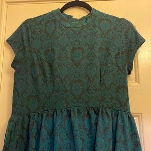 Forest Green and Black Print Shortsleeved Dress